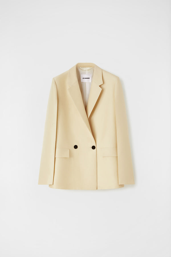 Wool and silk tailored blazer with low break