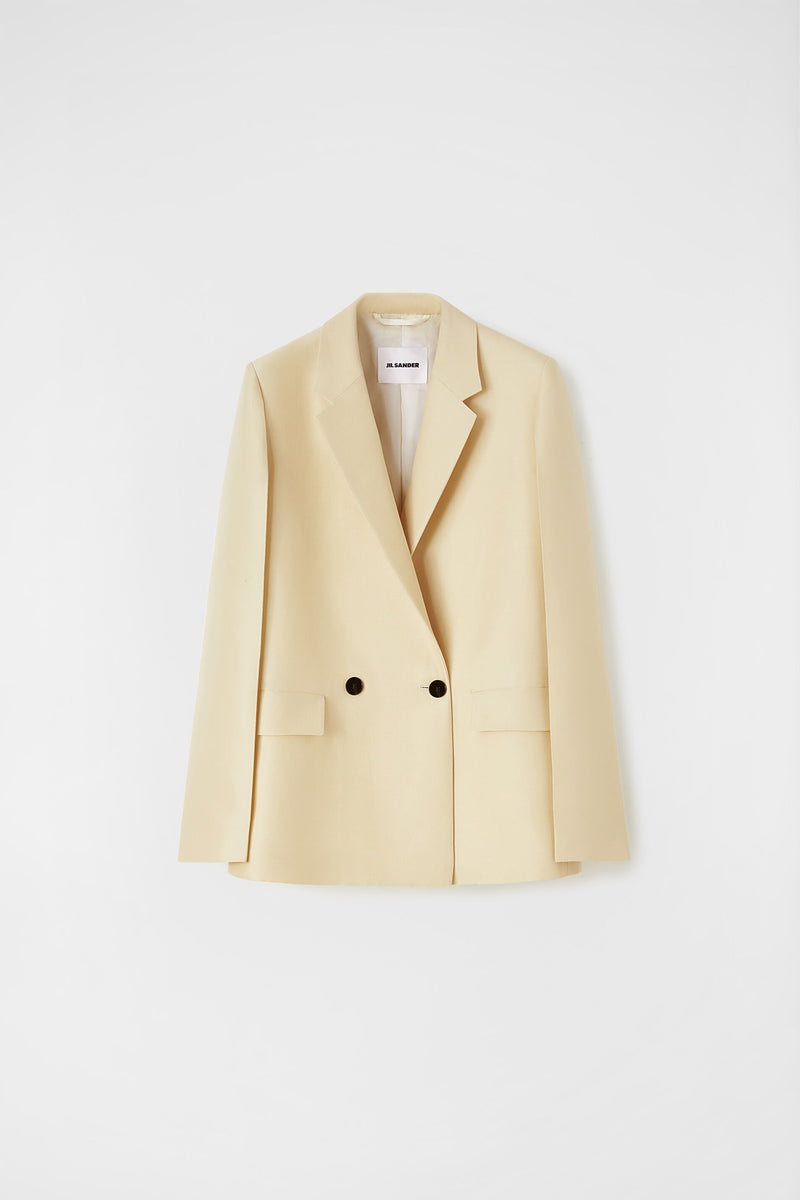 Wool and silk tailored blazer with low break