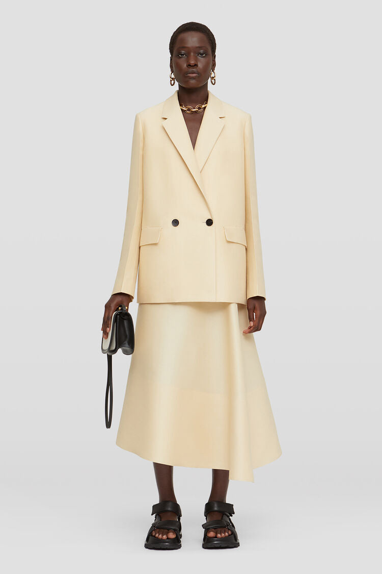 Wool and silk tailored blazer with low break