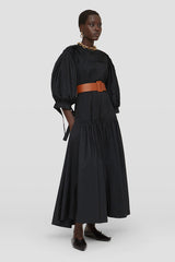 Long dress with pintucks on shoulders and skirt