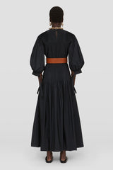 Long dress with pintucks on shoulders and skirt