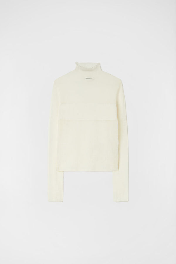 Long-sleeved sweater with off-gauge sleeve detailing